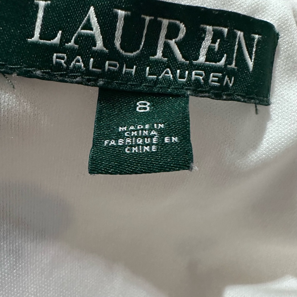 Ralph Lauren White Midi Dress with Blue Floral Print and Lace Trim - Picture 3 of 6